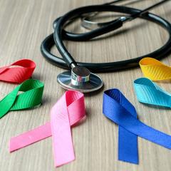 Stethoscope and different colour ribbons, red, green, pink, blue, sky blue, yellow