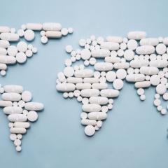 Tablets arranged in the shape of the world map