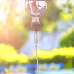 intra venous drip green and blue outdoor background